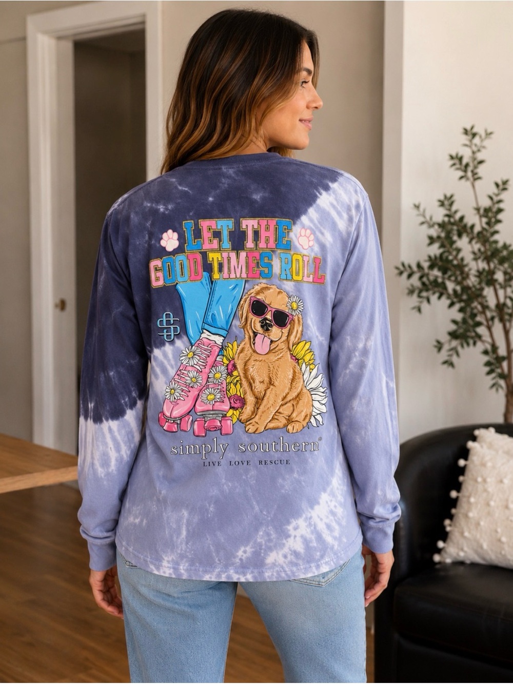 Simply Southern Lavender Tie-Dye Long Sleeve with Roller Skate & Dog Graphic